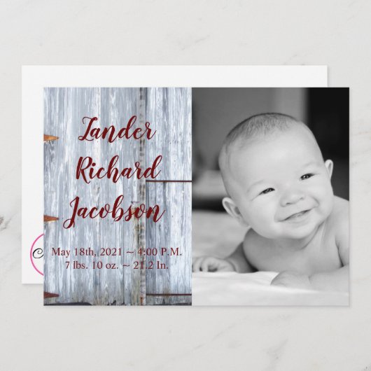 5x7 foto geboorte aankondiging leger wit wassen ho (Voorkant / Achterkant)