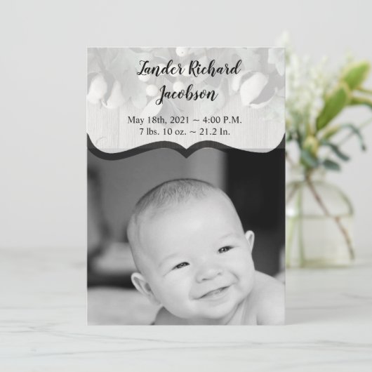 5x7 Foto Geboorte Aankondiging Legerkatoen plant b (Staand voorkant)