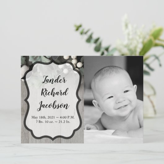 5x7 Foto Geboorte Aankondiging Legerkatoen plant b (Staand voorkant)