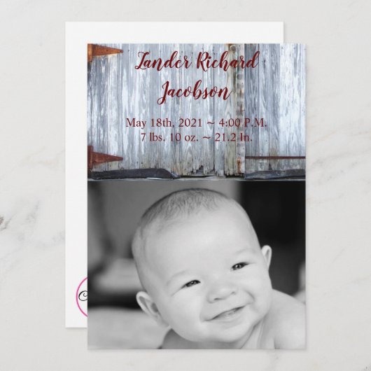 5x7 Foto Geboorteaankondiging Army Wit Gewassen Ho Aankondiging (Voorkant / Achterkant)