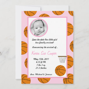 5x7 FOTO Sport Basketbal Geboorteaankondiging Aankondiging