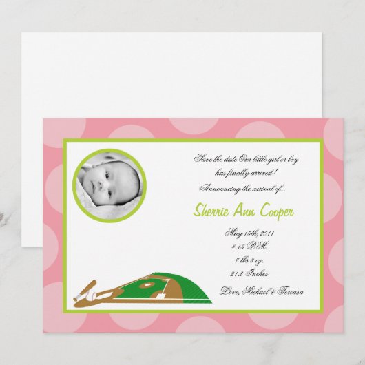 5x7 FOTO Sport Zachte bal Geboorteaankondiging Kaart (Voorkant / Achterkant)