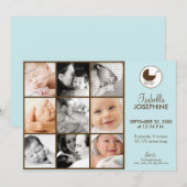 5x7 Fotocollage Blauwe Baby Geboorteaankondiging Aankondiging (Voorkant / Achterkant)