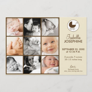 5x7 Fotocollage Taupe Geboorteaankondiging Baby Aankondiging