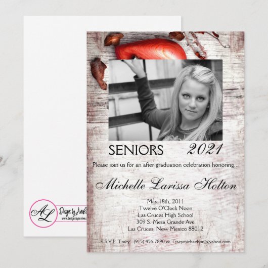 5x7 Fotogradatie Partij Uitnodiging Land Wood (Voorkant / Achterkant)