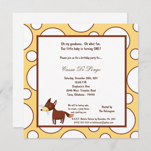 5x7 Fox Pok-a-Dot Birthday Party Invite Kaart (Voorkant / Achterkant)