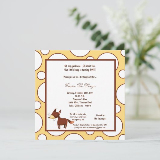 5x7 Fox Pok-a-Dot Birthday Party Invite Kaart (Staand voorkant)