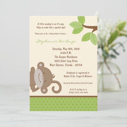 5x7 Funky Monkey Oerwoud Zoo Baby shower Uitnodigi Kaart (Staand voorkant)