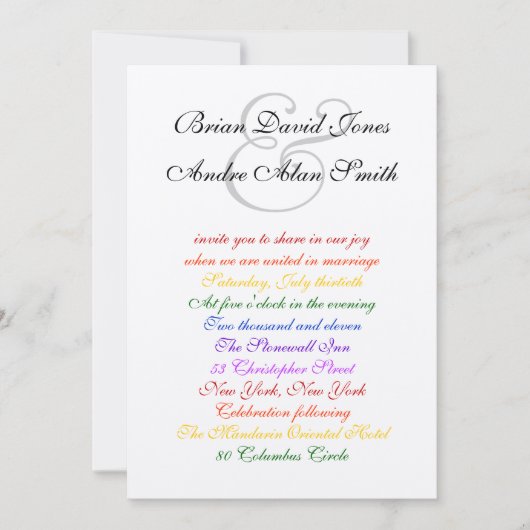 5x7 Gay Wedding Rainbow LGBT Pride Metallic Kaart (Voorkant)