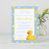 5x7 gele blu Rubber Ducky Baby shower Uitnodiging (Staand voorkant)