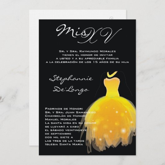 5x7 gele jurk Quinceanera Verjaardag Uitnodiging (Voorkant / Achterkant)