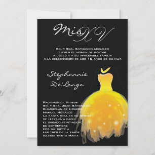 5x7 gele jurk Quinceanera Verjaardag Uitnodiging