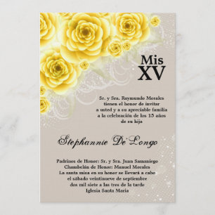 5x7 gele rozen Quinceanera Birthday Uitnodiging