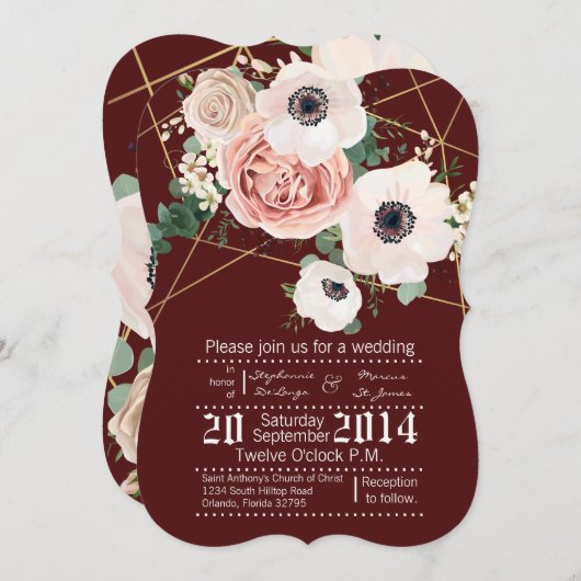 5x7 Geometric Garden Roos Wine Weddenschap Kaart (Voorkant / Achterkant)