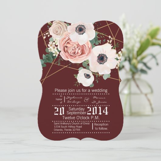 5x7 Geometric Garden Roos Wine Weddenschap Kaart (Staand voorkant)