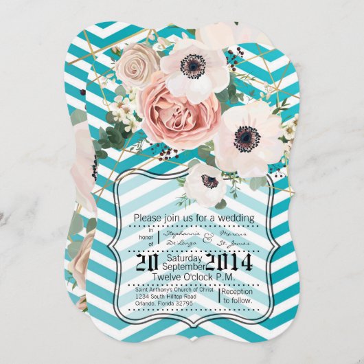 5x7 geometrisch Roos Chevron Blauwgroen bruiloft u Kaart (Voorkant / Achterkant)