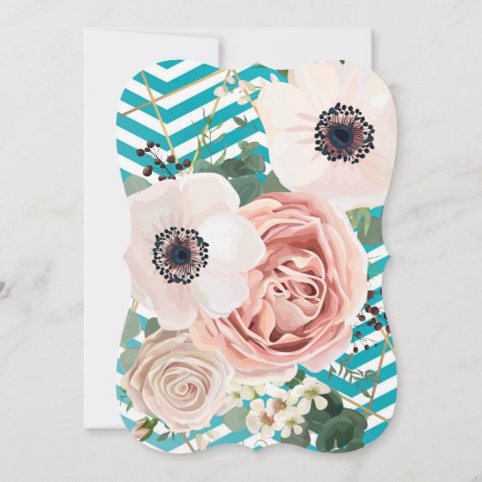 5x7 geometrisch Roos Chevron Blauwgroen bruiloft u Kaart (Achterkant)