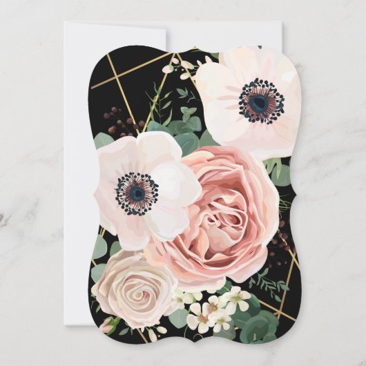 5x7 geometrische tuin Roos bruiloft uitnodiging zw (Achterkant)