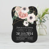5x7 geometrische tuin Roos bruiloft uitnodiging zw (Staand voorkant)