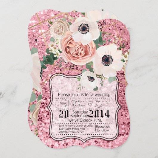 5x7 geometrische tuin Roos Glitt bruiloft uitnodig Kaart (Voorkant / Achterkant)