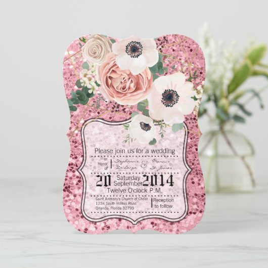 5x7 geometrische tuin Roos Glitt bruiloft uitnodig Kaart (Staand voorkant)