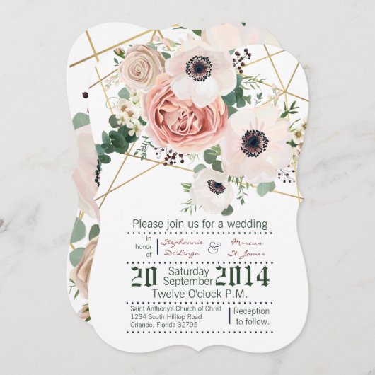 5x7 geometrische tuin Roos gouden bruiloft uitnodi Kaart (Voorkant / Achterkant)