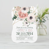 5x7 geometrische tuin Roos gouden bruiloft uitnodi Kaart (Staand voorkant)