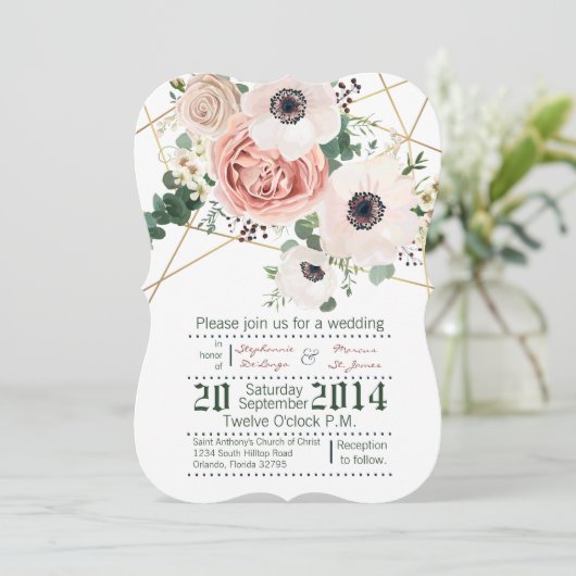 5x7 geometrische tuin Roos gouden bruiloft uitnodi Kaart (Staand voorkant)