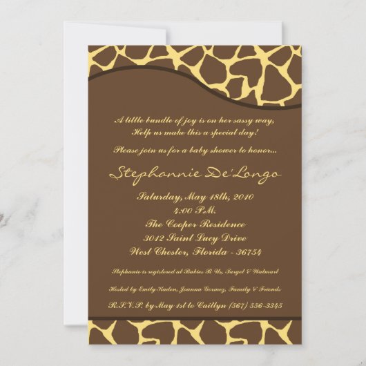 5x7 Giraffe Animal Print Baby shower Uitnodiging (Voorkant)