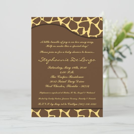5x7 Giraffe Animal Print Baby shower Uitnodiging (Staand voorkant)