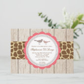 5x7 Giraffe Bird Couple Baby shower Invitation Kaart (Staand voorkant)