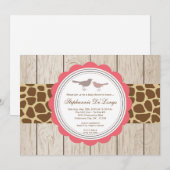 5x7 Giraffe Bird Couple Baby shower Invitation Kaart (Voorkant / Achterkant)