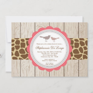 5x7 Giraffe Bird Couple Baby shower Invitation Kaart