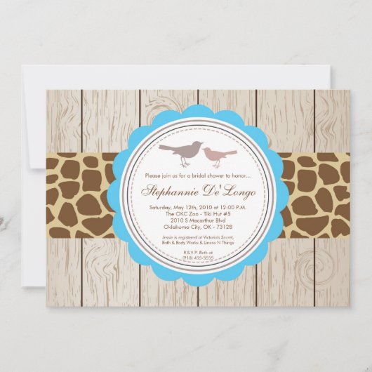 5x7 Giraffe Bird Couple Bridal Shower Invitation Kaart (Voorkant)