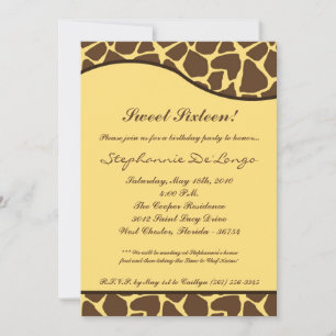 5x7 Giraffe Print Sweet 16 Birthday Party Invite Kaart