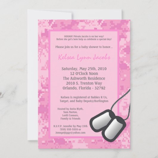 5x7 Girl ARMY Camo ACU Prin Baby shower Invitation Kaart (Voorkant)