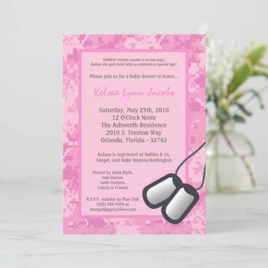 5x7 Girl ARMY Camo ACU Prin Baby shower Invitation Kaart (Staand voorkant)