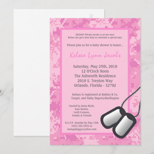 5x7 Girl ARMY Camo ACU Prin Baby shower Invitation Kaart (Voorkant / Achterkant)