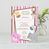 5x7 Girl Oerwoud Lion Monkey Baby shower Uitnodigi Kaart (Staand voorkant)