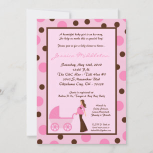 5x7 Girl Pink Mam Carriage Baby shower Uitnodiging