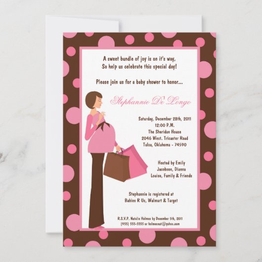 5x7 Girl Pink Modern Ma Baby shower Uitnodiging (Voorkant)