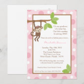 5x7 Girl Pink Monkey Oerwoud Birthday Uitnodiging (Voorkant / Achterkant)