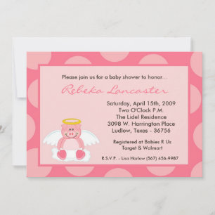 5x7 Girl Pink Polka Dot Pig Baby shower Uitnodigin Kaart