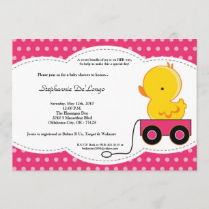 5x7 Girl Pink Polkadot Duck Baby shower Invitation Kaart