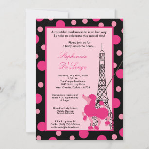 5x7 Girl Pink Poodle Baby shower Uitnodiging
