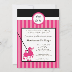 5x7 Girl Pink Poodle Baby shower Uitnodiging