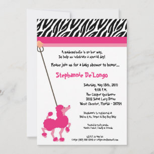 5x7 Girl Pink Poodle Baby shower Uitnodiging