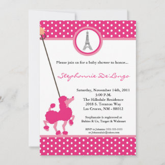 5x7 Girl Pink Poodle Baby shower Uitnodiging
