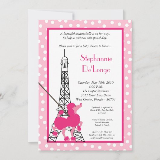 5x7 Girl Pink Poodle Baby shower Uitnodiging (Voorkant)