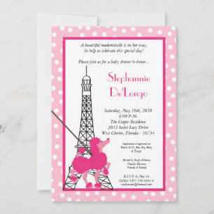5x7 Girl Pink Poodle Baby shower Uitnodiging
